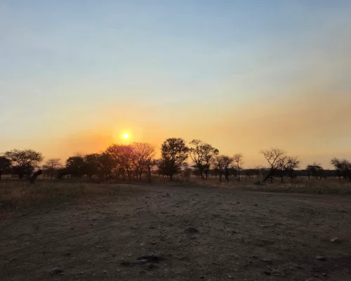Vue du coucher de soleil au camping Nyani