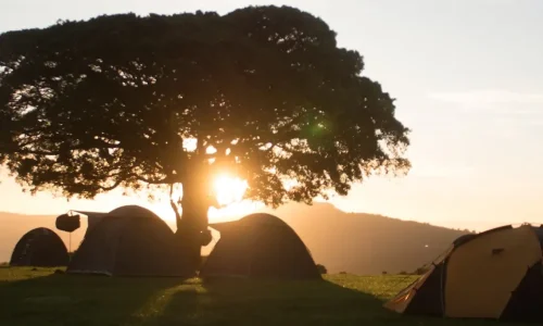 Vue du coucher de soleil au camping Simba