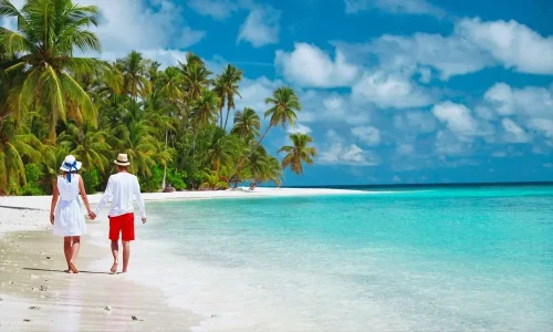 promenade romantique sur la plage à zanzibar pour lune de miel